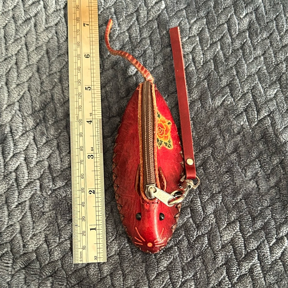 2 for $6 ! Red leather mouse coin purse